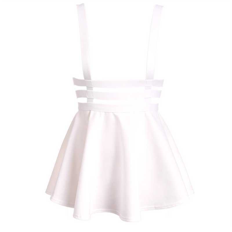 Women Mini Skater Skirt Cute Suspender Clothes Straps High Waist Summer Solid Short s 210621