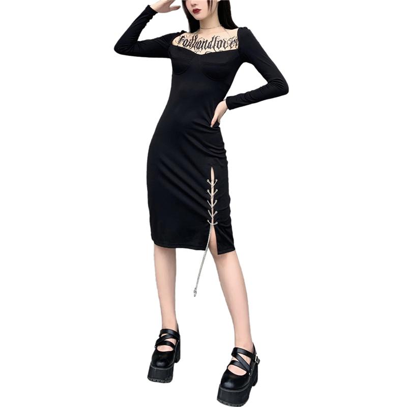 Casual Dresses 2021 Women Solid Color Dress Autumn Adults Sexy Long Sleeve Deep V Neck Slit One-piece With Chain, As pic
Casual Dresses 2021 Women Solid Color Dress Autumn Adults Sexy Long Sleeve Deep V Neck Slit One-piece With Chain, As pic