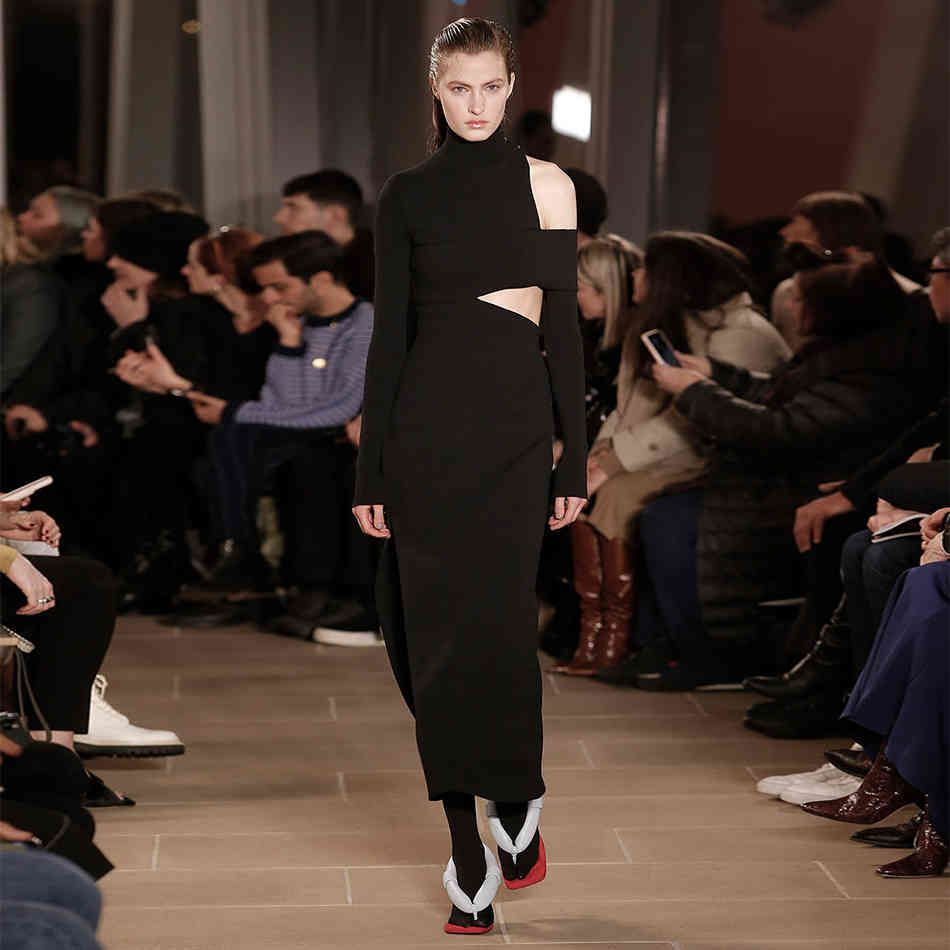 Winter Black Long Sleeve Bandage Dress Women Sexy Hollow Out Maxi Bodycon Celebrity Evening Runway Party Dresses 210423