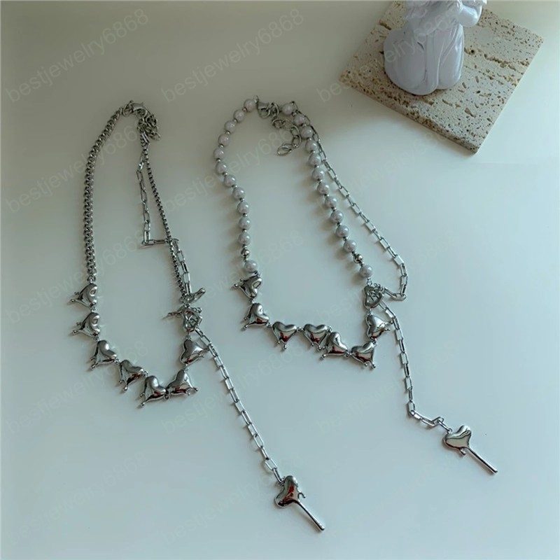 Fashion Imitated Pearl Stone Pendant Necklace For Women Summer Heart Chain Choker Necklace Bohemian Jewelry Gifts