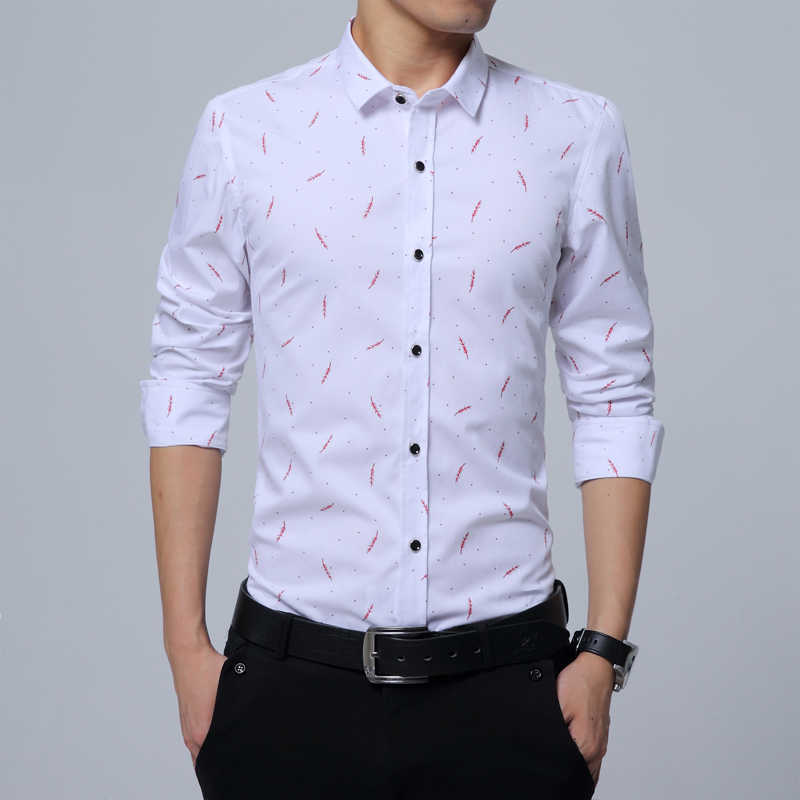 Autumn Fashion Men's Shirt Slim Fit Print Long Sleeve Shirt Mens Clothing Trend Casual Social Office Shirt Men Plus 5XL 210528