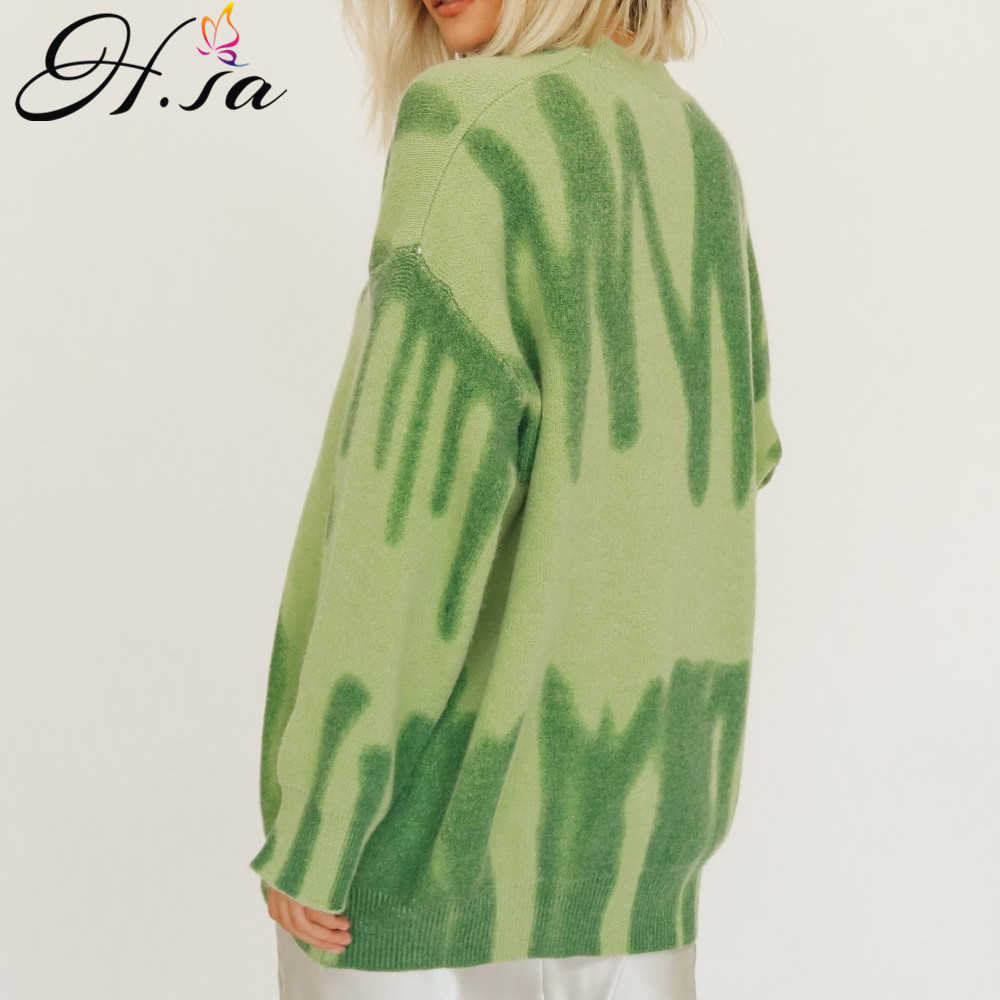 H.SA Pull Femme Women Oversized Sweaters Korean Women Pullover Oneck Long Sleeve Tie Dye Sweater ersey mujer Pull Femme 210716
