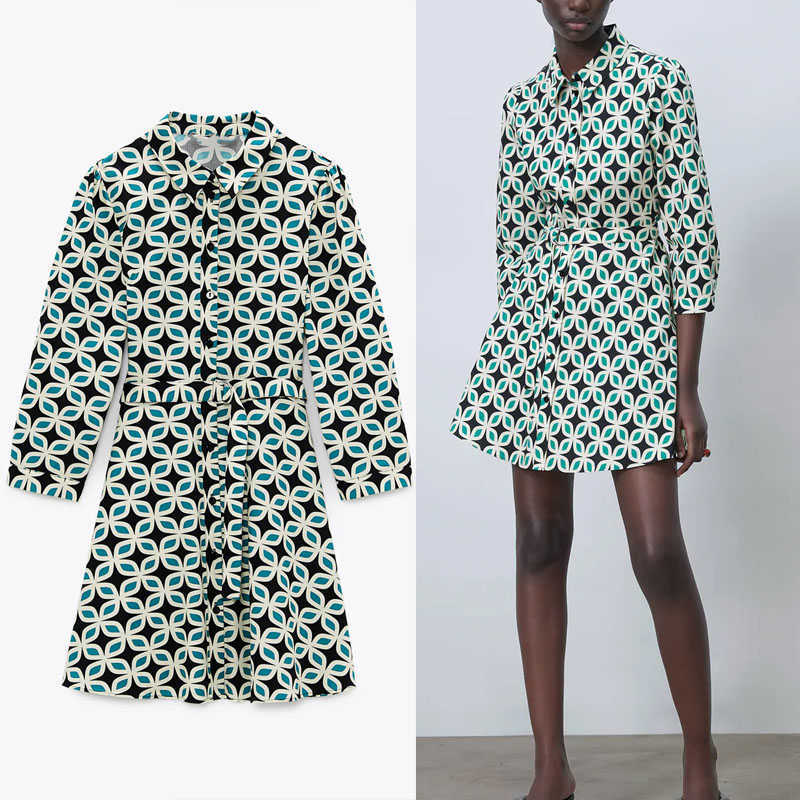 Za Print Belt Green Mini Dress Women Vintage Long Sleeve Shirt Dresses Woman Fashion Front Button Summer Vestidos 210602
Za Print Belt Green Mini Dress Women Vintage Long Sleeve Shirt Dresses Woman Fashion Front Button Summer Vestidos 210602