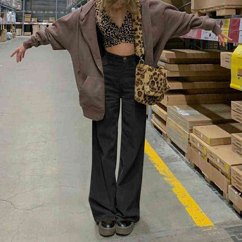 Vintage Oversized Corduroy Baggy Pants Ladies Fall High-Waist Wide Leg Straight Trousers Women 90s Elastic Casual Bottoms Mujer 211112