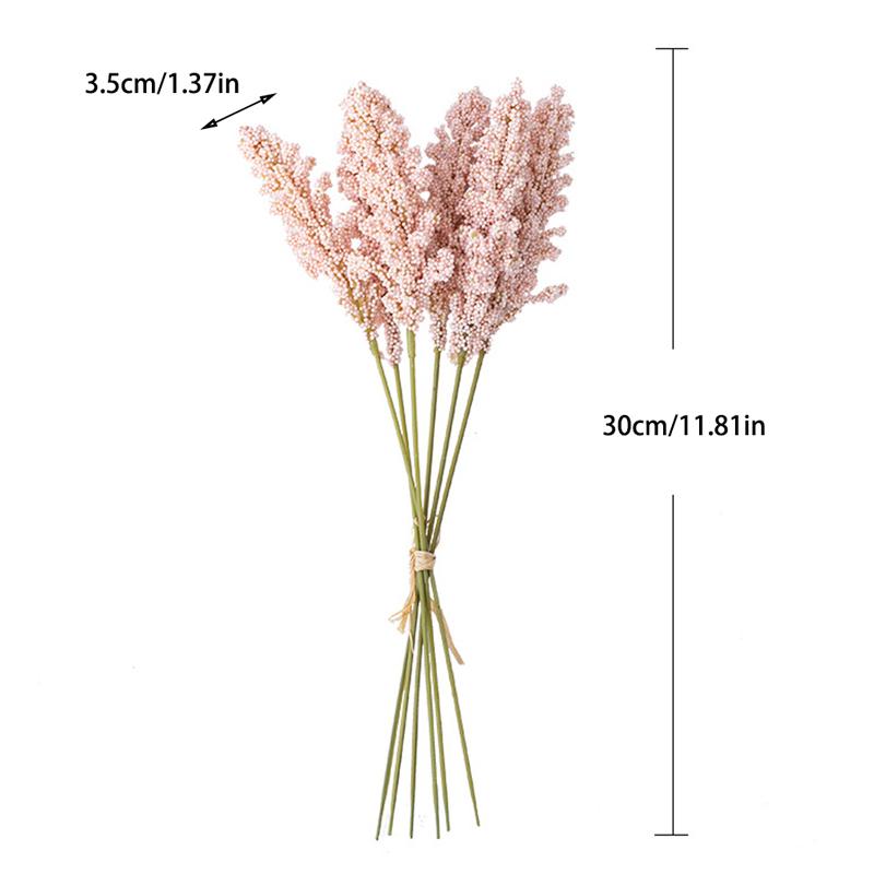 6pcs/lot Artificial Mini Foam Wheat Grain Fake Flower Bouquet Arrangement Outdoor Balcony Decor Wedding Home Decoration Decorative Flowers &