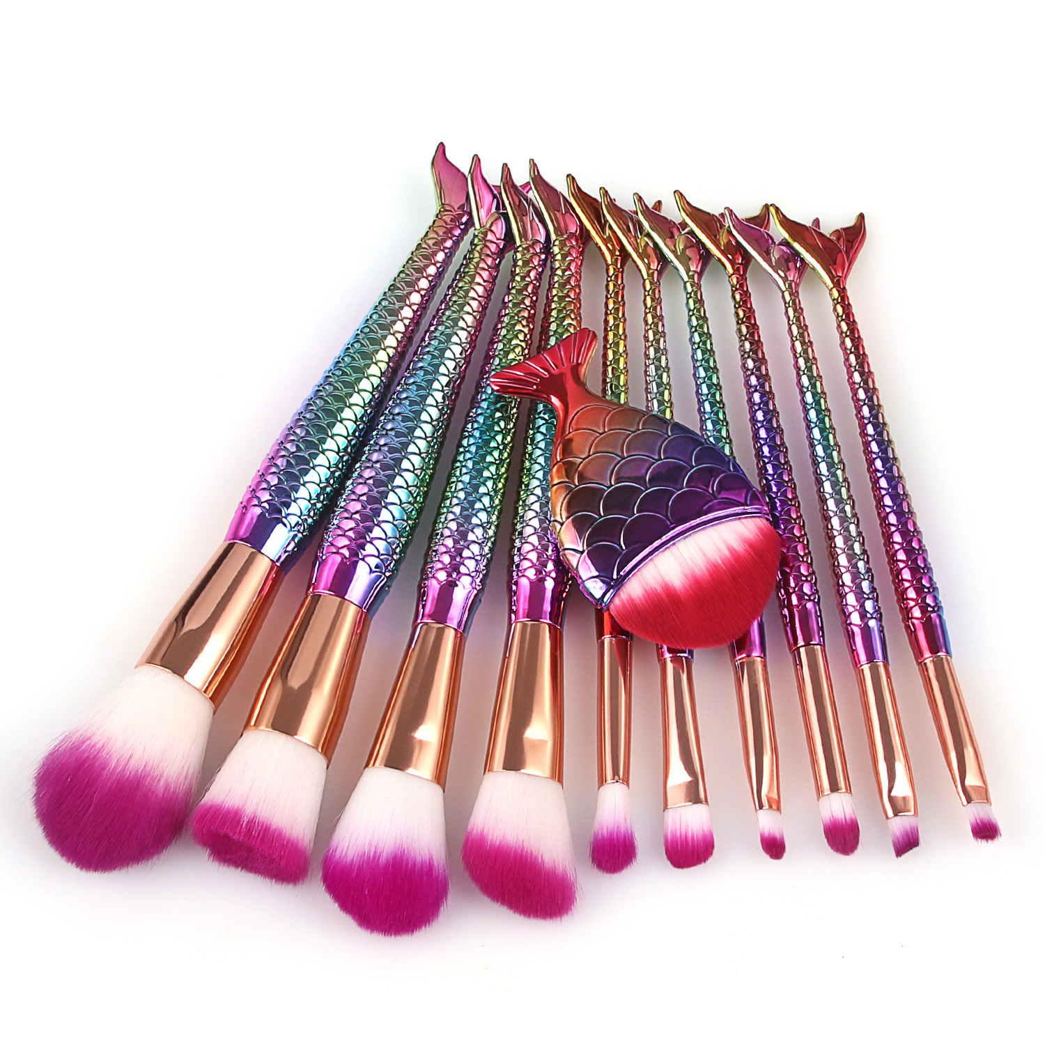 11pcs Mermaid Makeup Brush Set Colorful Fishtail Makeup Brushes Cosmetic Beauty Tools Foundation Best quality