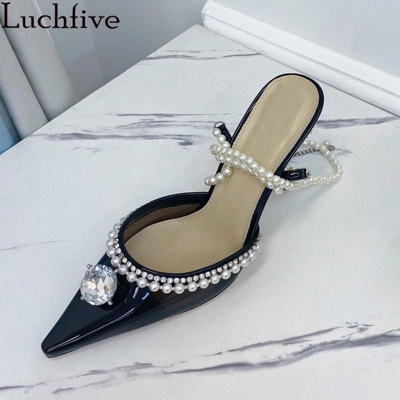 Sandals Crystal High Heels Pointy Toe Ladies Shoes Pearl Chains Ankle Wrapped Woman Clear PVC Zapatos De Mujer, Black
Sandals Crystal High Heels Pointy Toe Ladies Shoes Pearl Chains Ankle Wrapped Woman Clear PVC Zapatos De Mujer, Black