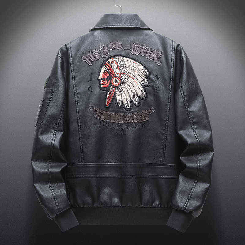 Autumn Men 's Retro Leather Jackets Embroidery Outwear Casual Motorcycle Pu Jacket Biker Leather Windbreaker Multi-pockets 211119