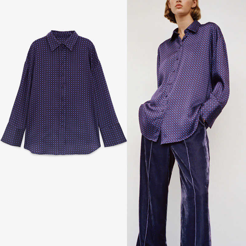 ZA Vintage Geometric Print Shirt Women Long Sleeve Front Button Office Lady Shirts Female Fashion Casual Purple Top 210602
ZA Vintage Geometric Print Shirt Women Long Sleeve Front Button Office Lady Shirts Female Fashion Casual Purple Top 210602