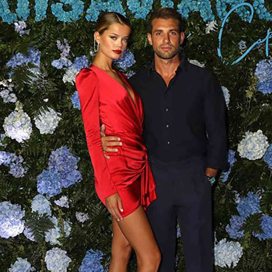 Summer Red Long Sleeve Dress For Women Sexy Deep V Neck Mini Celebrity Evening Runway Club Party Ladies Dresses 210423