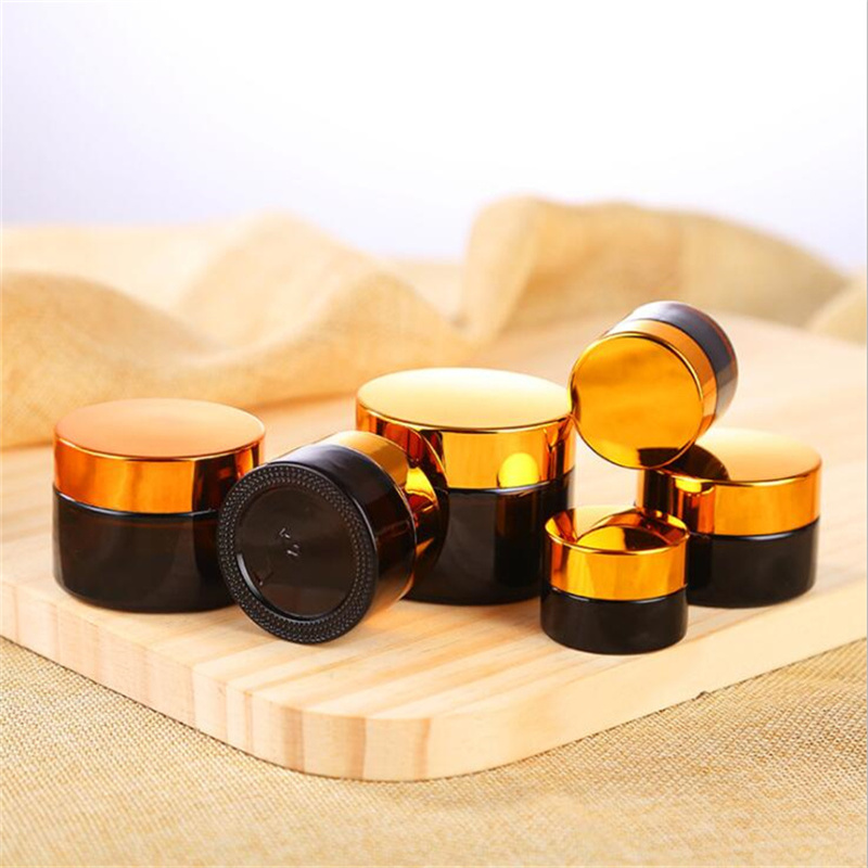 5g 10g 15g 20g 30g 50g Empty Amber Glass Jars Face Cream Bottle Containers with Inner Liners and Gold Silver Black Lids