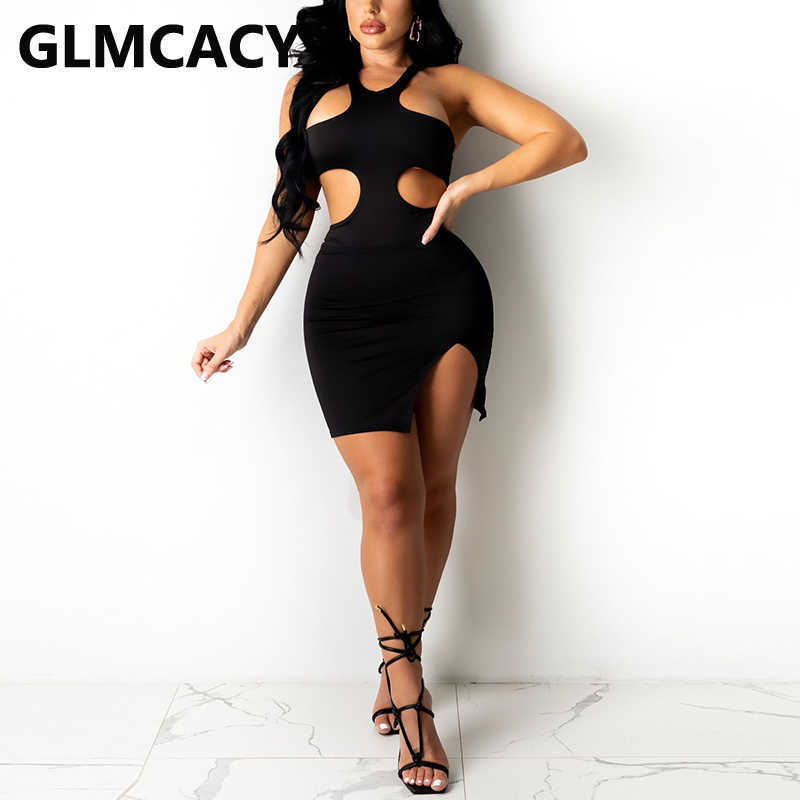 Sexy Cut Out Bodycon Mini Dress Solid Summer Party Club Dress 210702