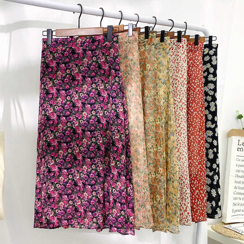 Mozuleva Spring Summer High Waist Chiffon Women Skirts Casual Floral Print Female Maxi Beach Plus Size S-3XL 210621