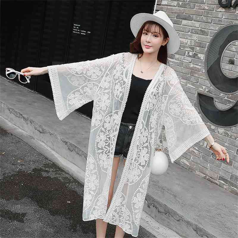 Long Beach Kimono Mujer Lace Up Cardigan Tops Summer Women Chiffon Kimonos White Print Cover Wrap Sun Shirt Blouse Blusas 210603
Long Beach Kimono Mujer Lace Up Cardigan Tops Summer Women Chiffon Kimonos White Print Cover Wrap Sun Shirt Blouse Blusas 210603