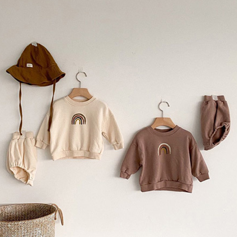 Autumn Infant Baby Boys Girls Long Sleeve Rainbow Top + Shorts Pants Clothing Sets Kids Boy Girl Clothes Suit 210521