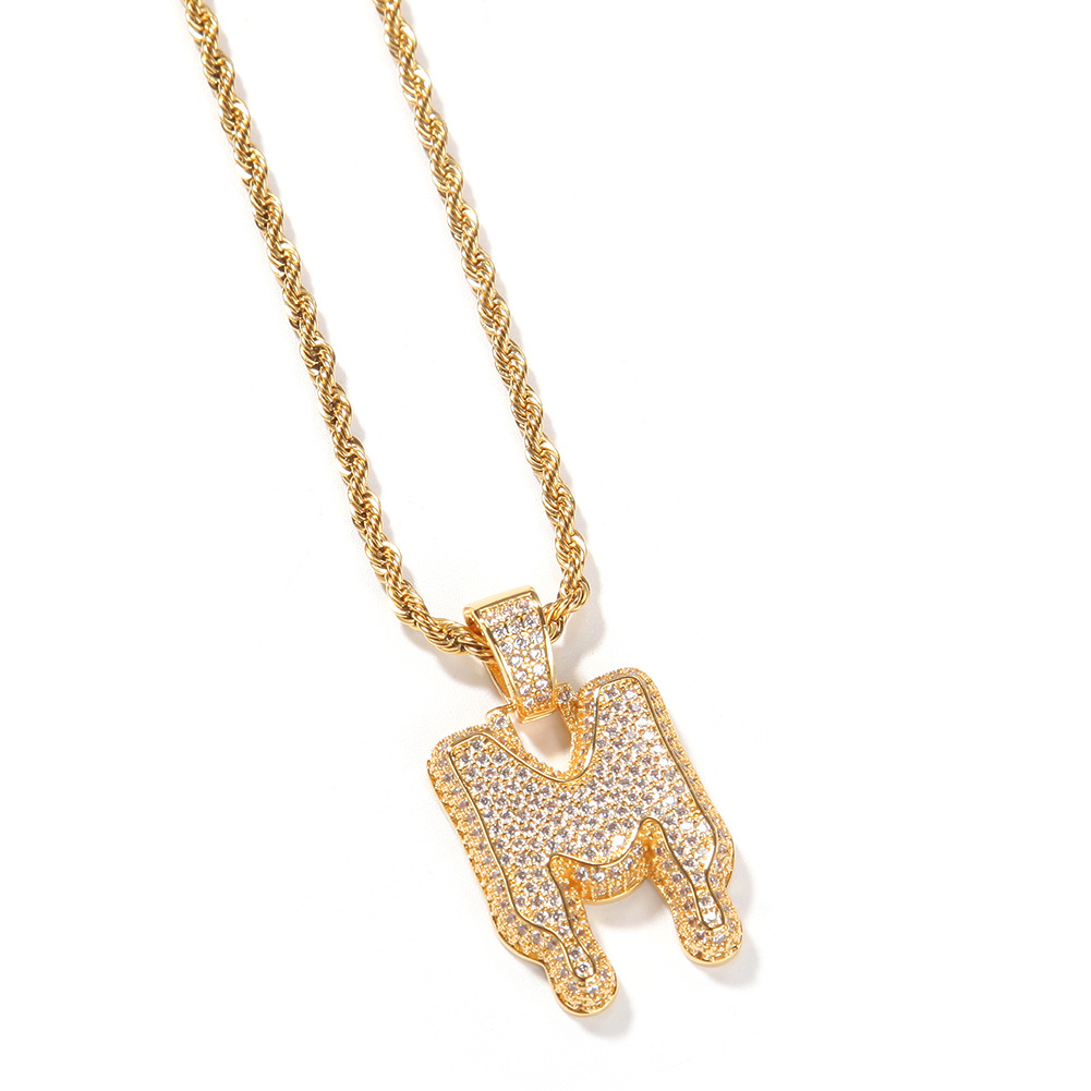 Custom Iced Out Initial Drop Letter Name Pendant Necklace Bling CZ Stone Cubic Zirconia Cursive Charms Jewelry Valentine Christmas Birthday Gift for M