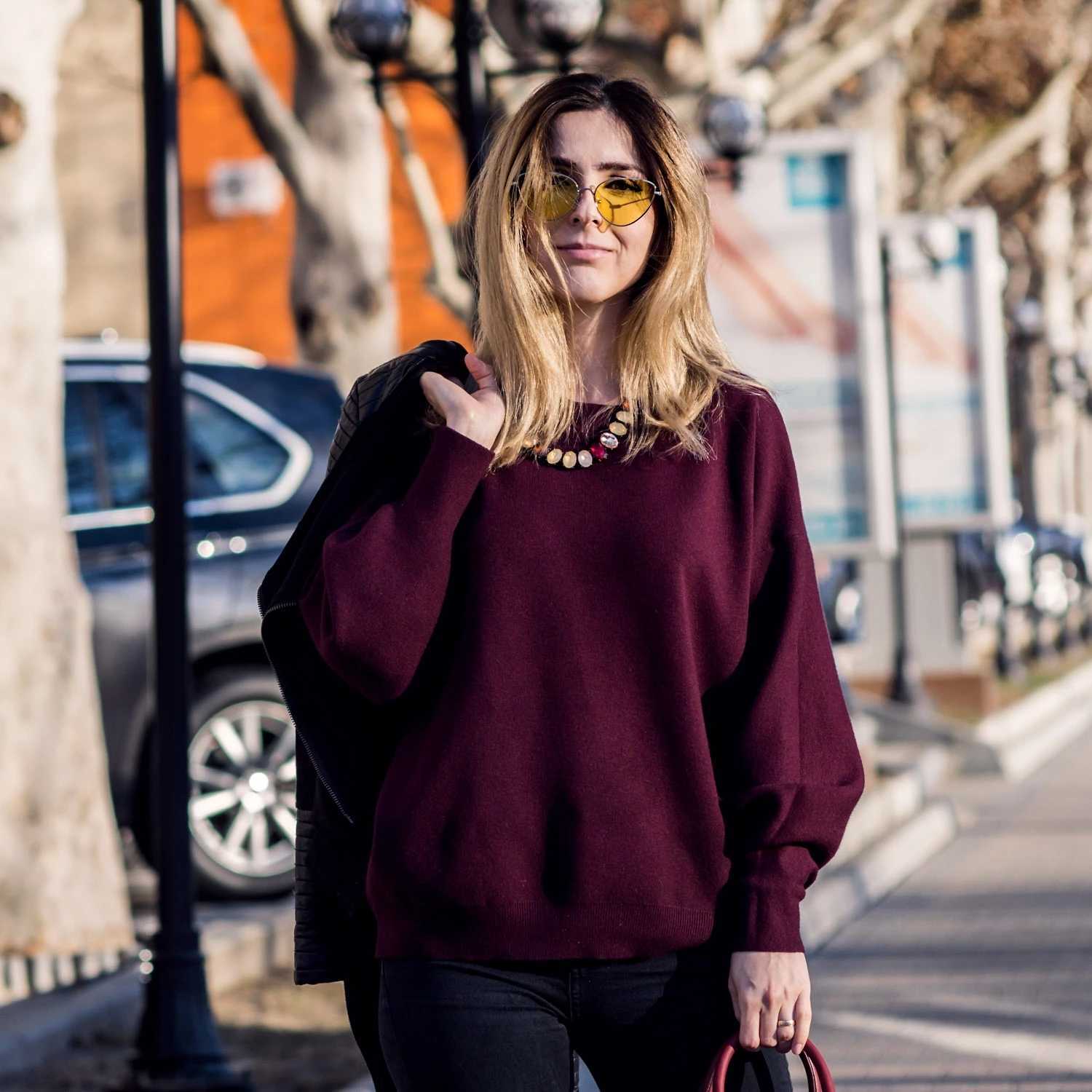 Pull Femme Winter Autumn Oversized Knitted Cashmere Blend Sweater Women Lantern Sleeve Basic Thicken Pullovers C-234 210908