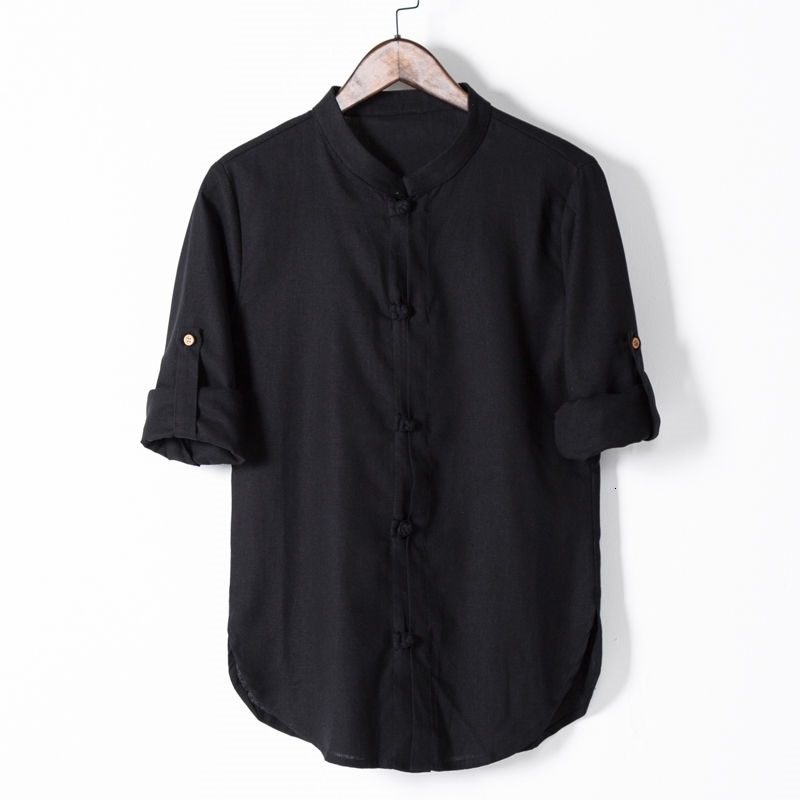 IEFB Chinese Style Cotton Hemp Large Size Shirt Men's Casual Blouse Long Sleeve Stand Collar Coil Button Men's Blouse 9Y6024 210524