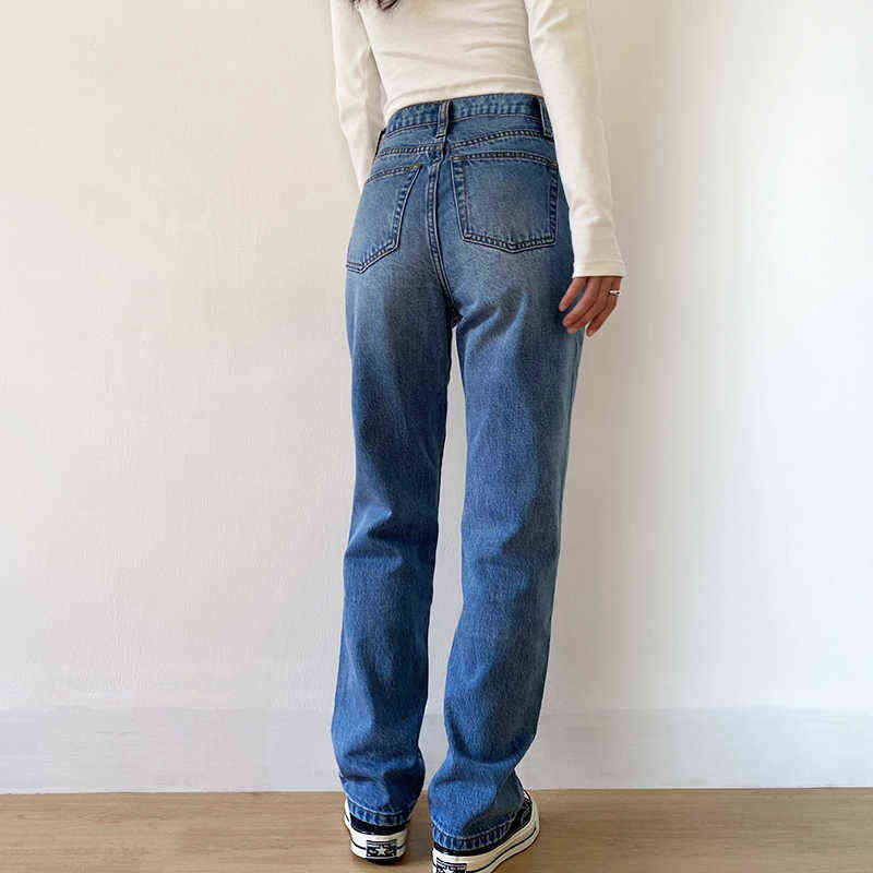 Women's Jeans Baggy Jeans For Women Mom Jeans High Waist Blue Loose Washed Fashion Straight Denim Pants Vintage Streetwear 211112