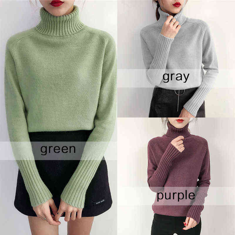 SURMIITRO Cashmere Knitted Sweater Women Autumn Winter Korean Turtleneck Long Sleeve Pullover Female Jumper Green Knitwear 211123
