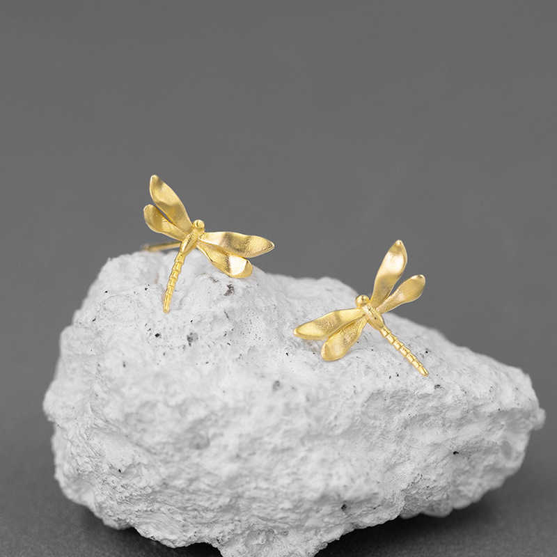 INATURE Cute Dragonfly 925 Sterling Silver Women Ear Stud Earrings For Girls Jewerly Gifts 211009