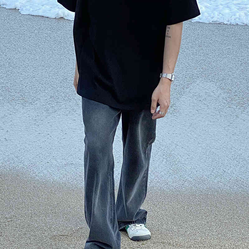 IEFB Korean Black Grey Gradual Change Jeans Men's High Waist Slim Split Bottom Wide Leg Denim Pants Vintage 9Y7405 210524