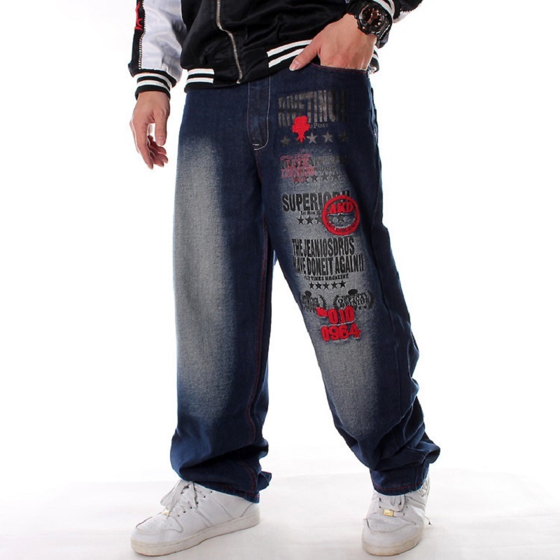 Autumn Fashion Loose Men's Plus Size Big Baggy Jeans Hip Hop Street Dancers Parkour Denim Pants Male 44 42 40 210518