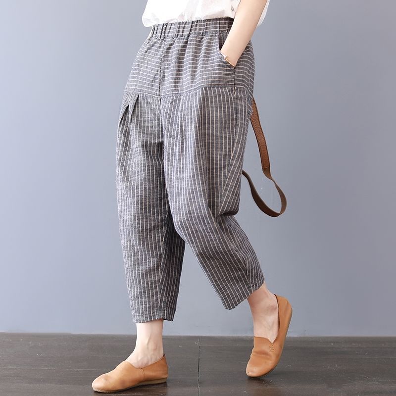 Johnature Ankle-length Pants Leisure Women Clothes Autumn Harem Pants Loose Elastic Waist Trousers Casual Striped Pants 210521, Stripe 
Johnature Ankle-length Pants Leisure Women Clothes Autumn Harem Pants Loose Elastic Waist Trousers Casual Striped Pants 210521, Stripe