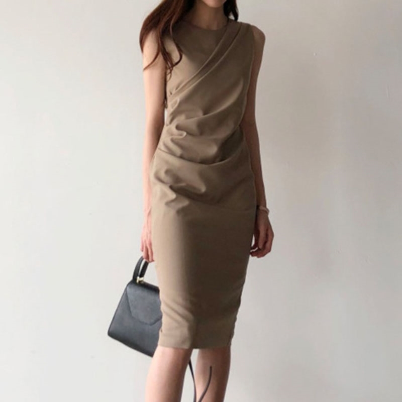 Women Office Lady Summer Dress Fashion Sleeveless Solid Slim Chic Wild Dresses Vestidos 210520