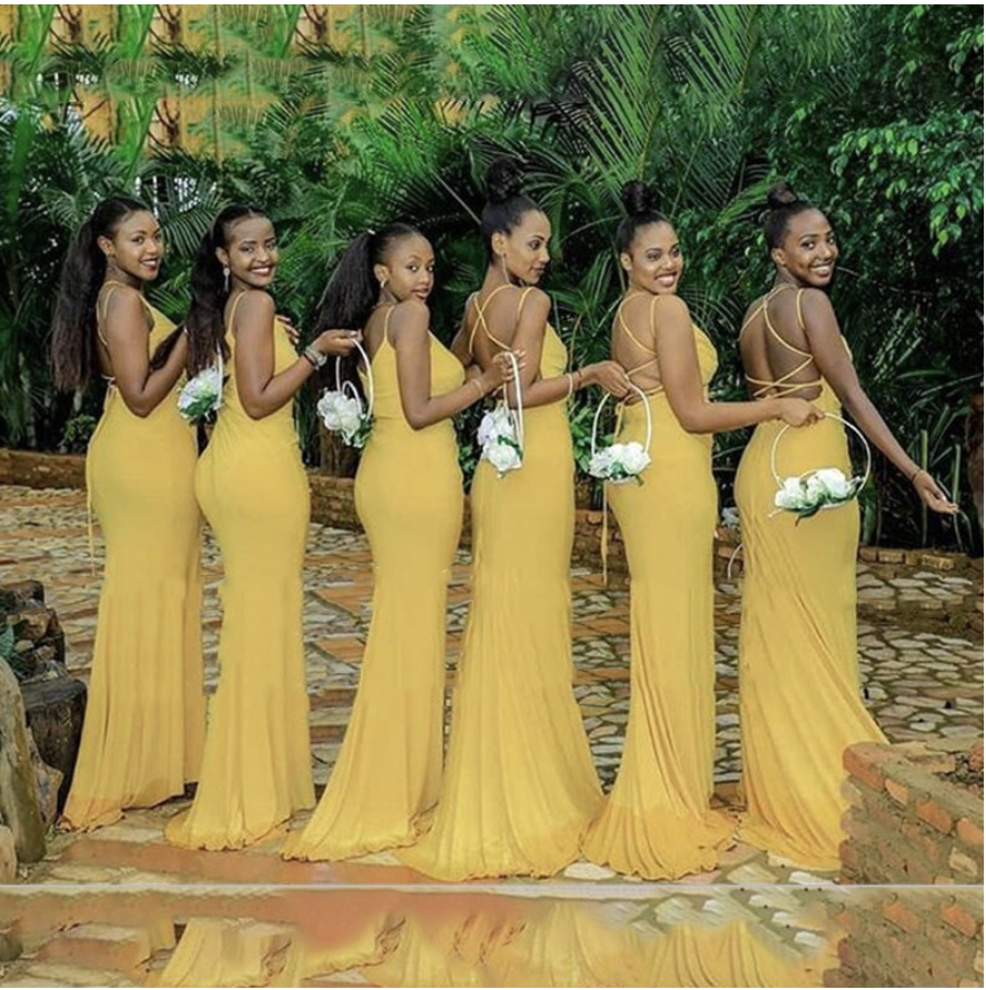 Yellow Bridesmaid Dresses With Side Split Backless Women Long Mermaid Spaghetti Strap Wedding Party Dress Maid Of Honor