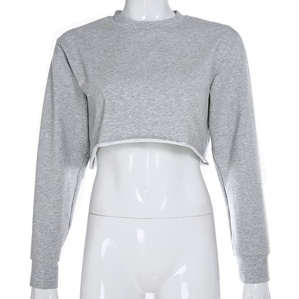 Women Cropped Tops Fashion Hoodies Autumn Long Sleeve O Neck Short Sweatshirt Harajuku Loose Streetwear 210428