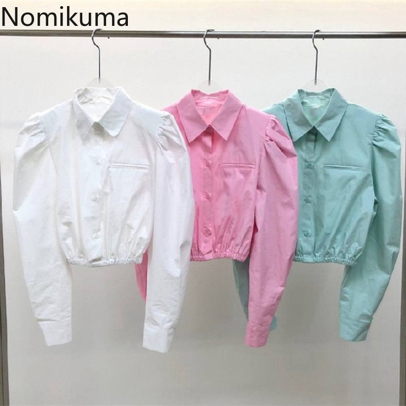 Nomikuma Puff Long Sleeve Shirt Women Korean Short Tops Causal Turn-down Collar Spring New Blusas Mujer De Moda 6G002 210427