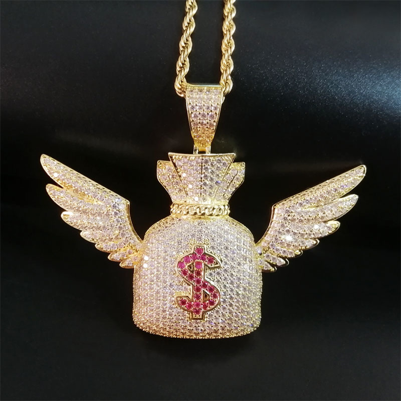 Iced Out Wings Dollar Purse Pendant Necklace With Chain New Arrival AAA Cubic Zirco Necklace For Men Fashion Hip Hop Jewelry X0509
Iced Out Wings Dollar Purse Pendant Necklace With Chain New Arrival AAA Cubic Zirco Necklace For Men Fashion Hip Hop Jewelry X0509