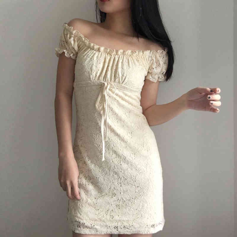 sexy elegant party mini bodycon dress women ruffle vitage embroidery bow lace casual vestidos 210521