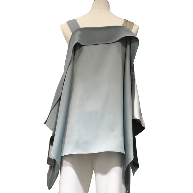 Casual Lace Up Shirt For Women Slash Neck Off Shoulder Batwing Sleeve Patchwork Blouse Female Autumn Fashion 210524