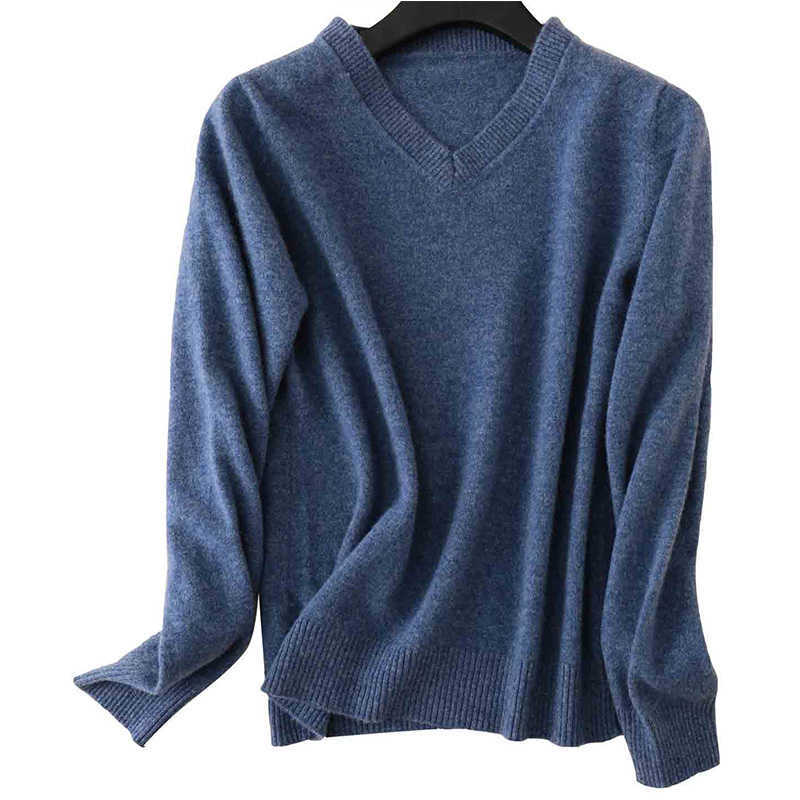 100% Merino Wool Women V-Neck Sweater Autumn Winter Warm Soft knitted Pullover Femme Jumper Cashmere 211018