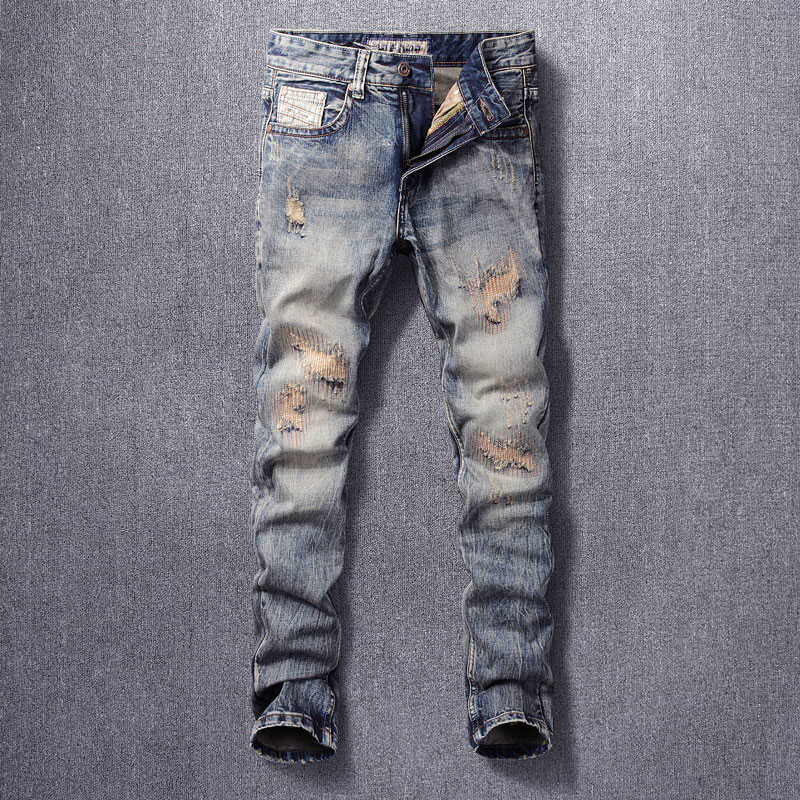 Italian Style Fashion Jeans Men High Quality Slim Fit Destroyed Ripped Retro Wash Vintage Patchwork Designer Denim Pants MC1U, Retro yellow blue
Italian Style Fashion Jeans Men High Quality Slim Fit Destroyed Ripped Retro Wash Vintage Patchwork Designer Denim Pants MC1U, Retro yellow blue