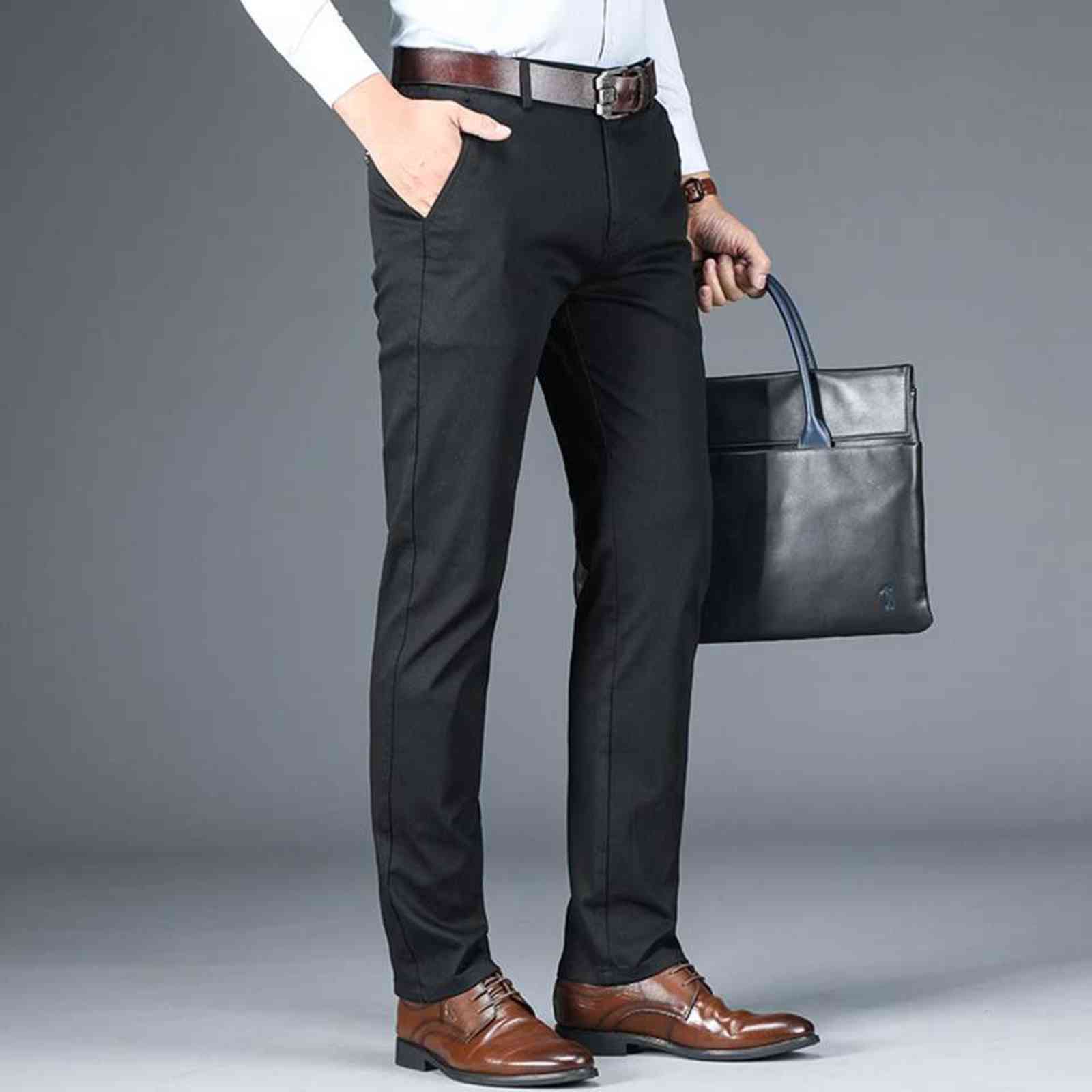 98% Cotton 2% Spandex Anti-static Man Trousers Formal Business Male Straight Autumn Clothing Slim Grey Casual Men Chino Pants 211112