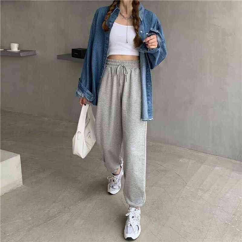 HOUZHOU Women's Sports Pants Oversize Gray Joggers Sweatpant Loose Track Black Jogging Trousers For Female Fashion 211124Z