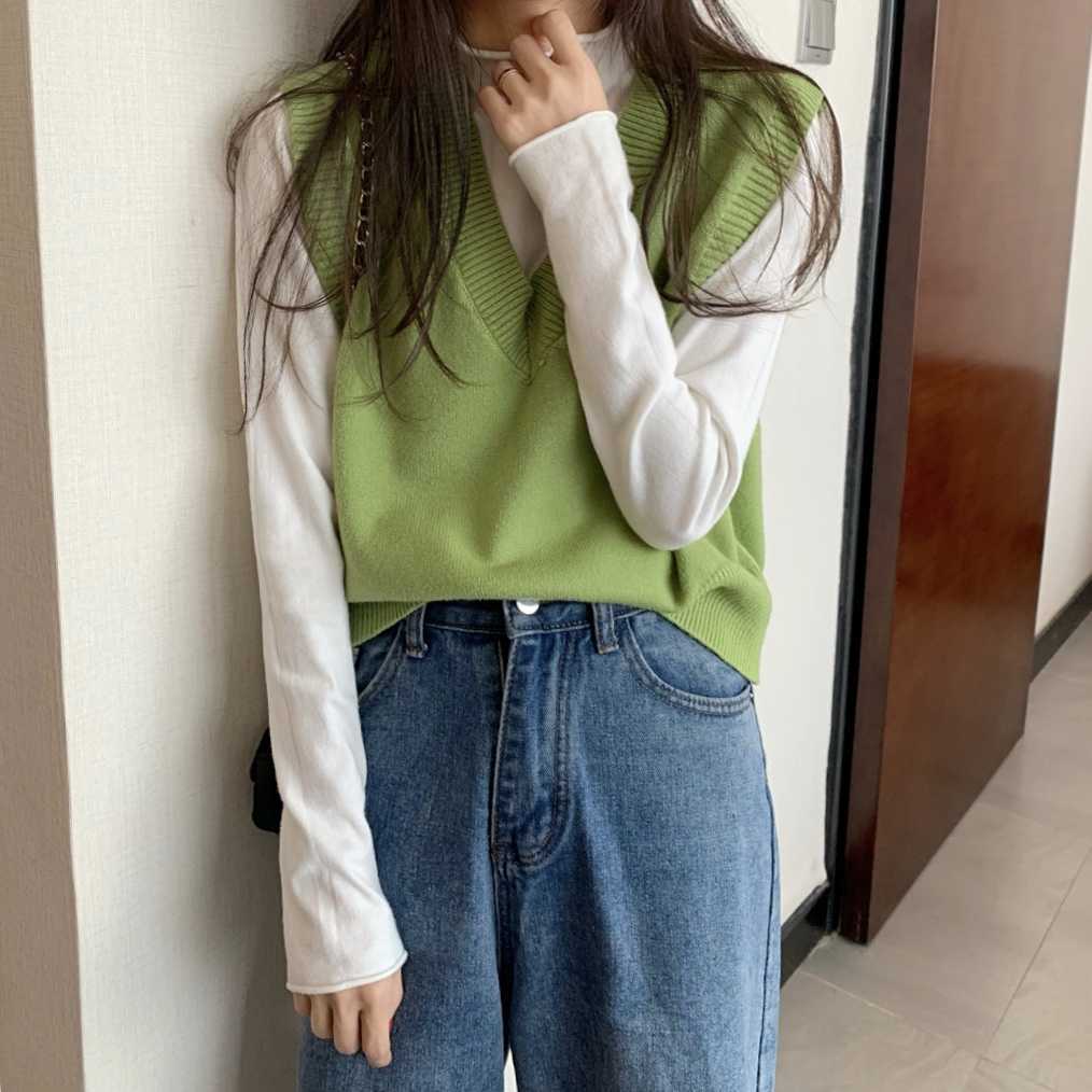 Spring Korean Women Vest Preppy Style Casual V-neck Knitted Vests Women Clothing High Quality 210910