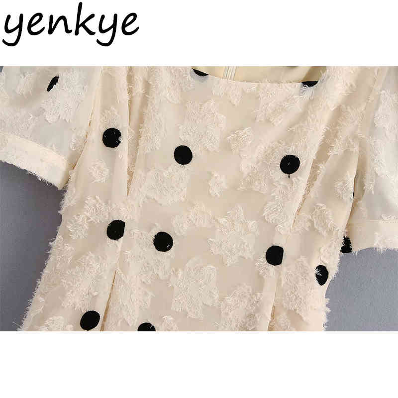 Vintage Polka Dot Women Dress Short Sleeve Square Neck High Waist Slim A-line Sundress Elegant Party Dresses Summer vestido 210515