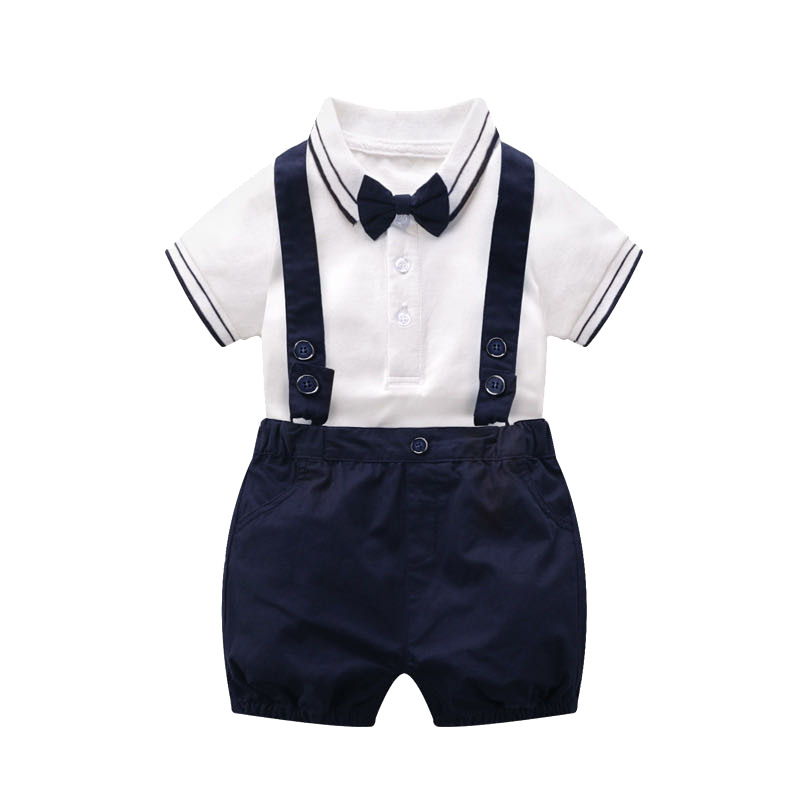 Baby Boys Summer Rompers with Gentleman's Bow Tie - Breathable Cotton Overall Set for Kids