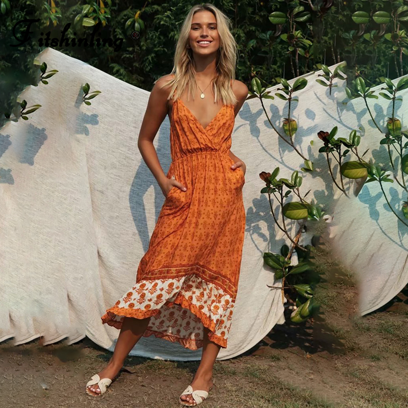 Fitshinling Summer Sundress Beach Long Dress Print Floral Slim Spaghetti Strap Pareo V Ne Sexy Robe Bohemian Vestidos Cotton
Fitshinling Summer Sundress Beach Long Dress Print Floral Slim Spaghetti Strap Pareo V Ne Sexy Robe Bohemian Vestidos Cotton