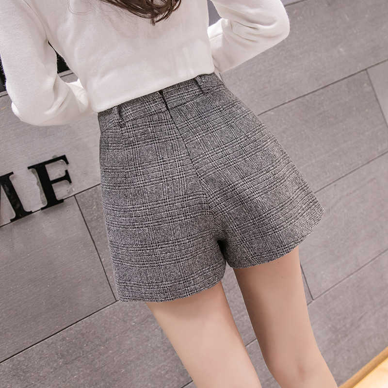 Irregular Woolen Plaid Shorts Skirts For Women Atumn Winter Office Short Plus Size Booty Feminino 210714