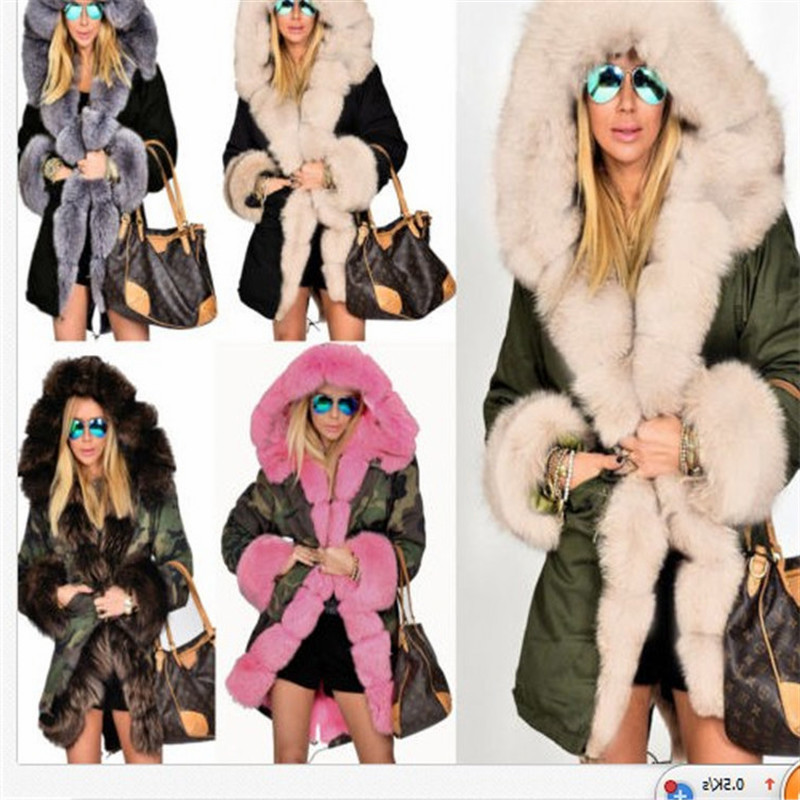 Women's Winter Coats Elegant Drop Hooded Faux Fur Jacket Thick Warm with Cardigan Long Sleeve Women 210428