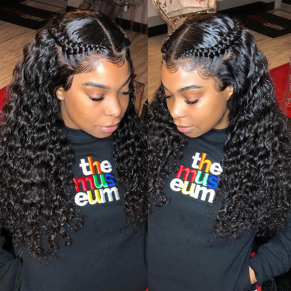 HD Transparent Brazilian Kinky Curly Lace Front Wigs Simulation Human Hair 13x4 Synthetic Wig For Women 180 Density