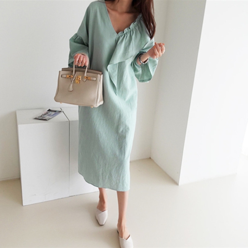 Summer Green Korea Sweet Ruffles Loose Casual Cotton Llinen V Neck Fashion Full Sleeve Womens Dress Dresses E059 210603, Black
Summer Green Korea Sweet Ruffles Loose Casual Cotton Llinen V Neck Fashion Full Sleeve Womens Dress Dresses E059 210603, Black