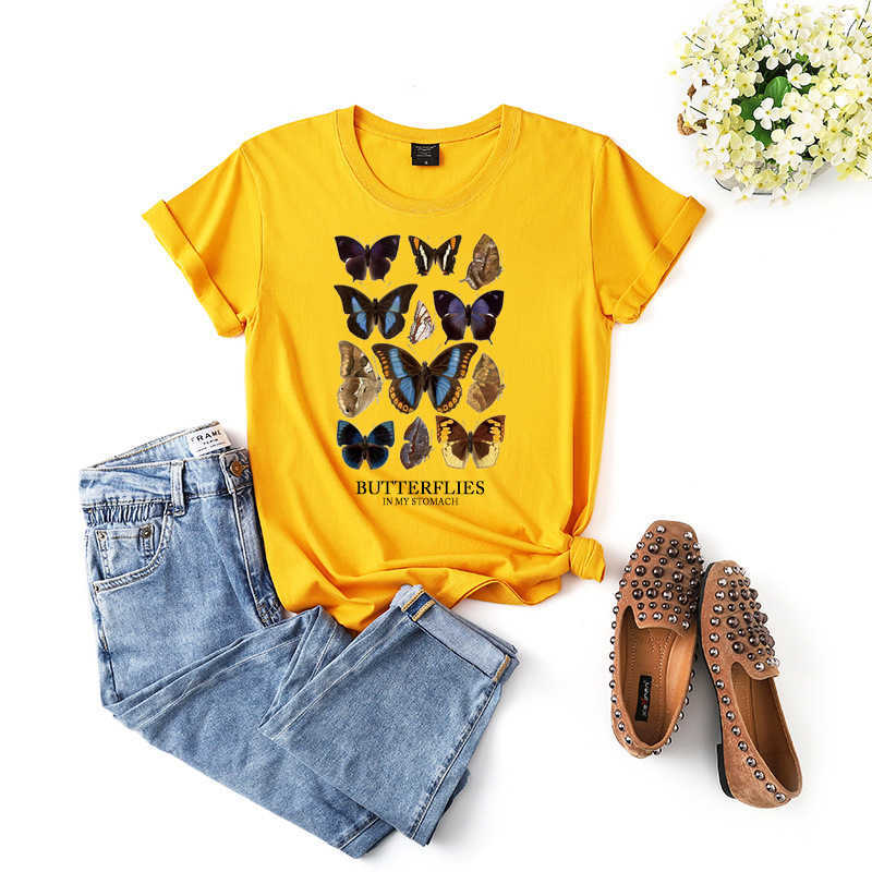 100% Cotton Fashion Butterfly Women T-Shirt Casual Loose O-Neck Short Sleeve Summer Streetwear Tees Top W733 210526