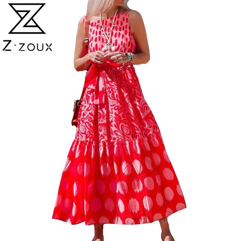 Women Dress Sleeveless Backless Bohemia es Sexy Long Print Floral Maxi Lace Up A-Line Loose Plus Size es 210513