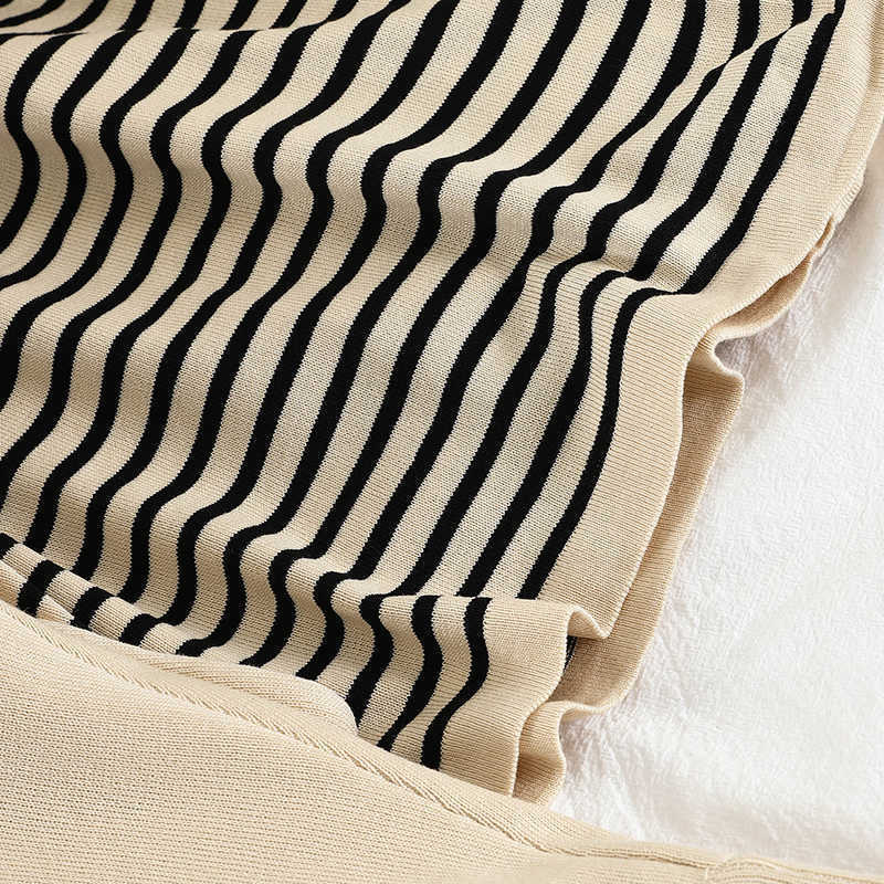 DEAT Women Polo Neck Striped T-shirt Long Pants Arrivals Two Piece Set Casual Fashion Temperament Spring Summer 210709